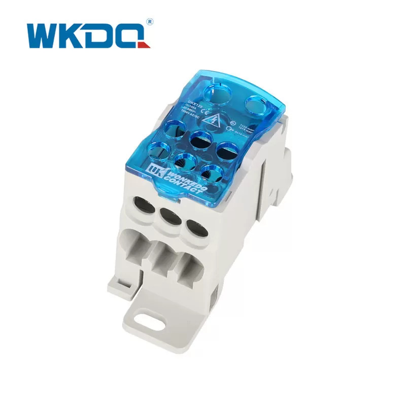 Din Rail UKK 125A Khối thiết bị đầu cuối phân phối điện mini đơn cực, Khối kết nối trục vít có màu xanh lam và xám